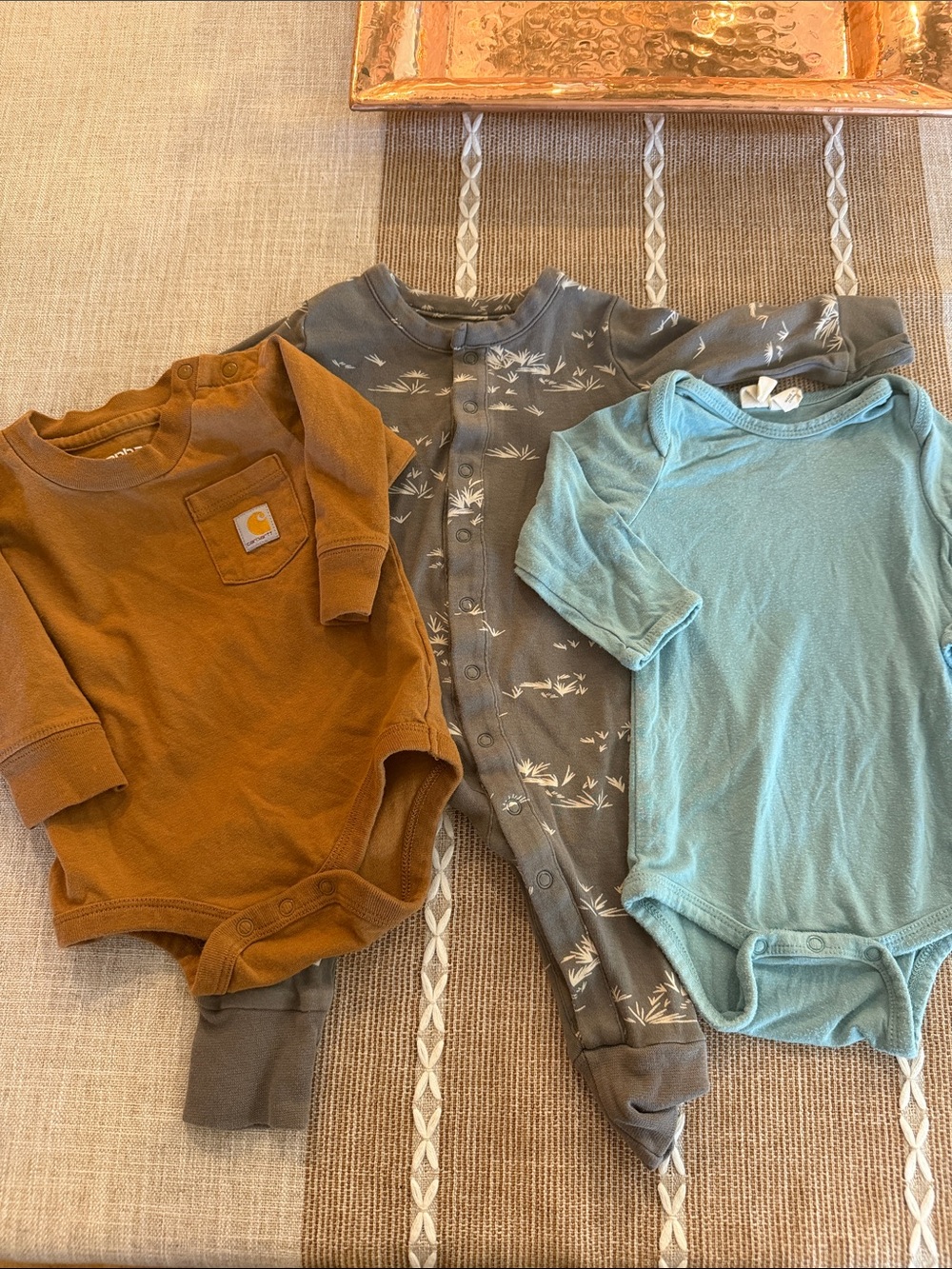 Carhartt and more Kids Rust/teal/gray Long-Sleeve Bodysuits 0/3